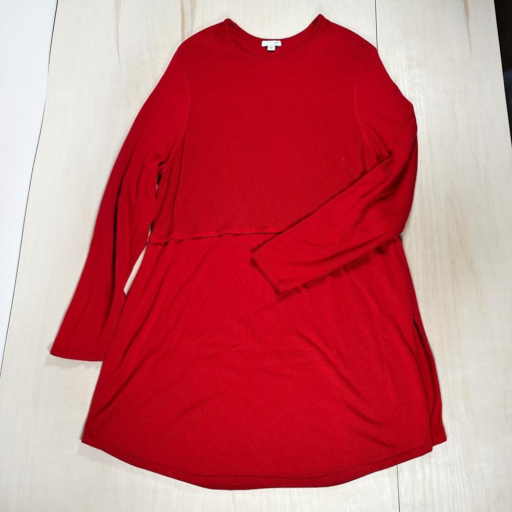 J Jill Wool Blend Red Tunic Sweater Fine Knit XL long Drop Waist‎ Warm
